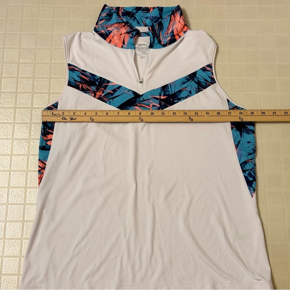 SLAZENGER White/Multicolor Collar Ladies Athletic Golf Sleeveless Polo Size L - Picture 3 of 4